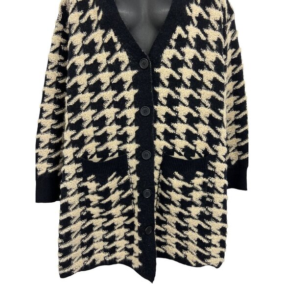Max Studio Oversized Houndstooth Cardigan Sweater Size Large L Brown Black New - Picture 6 of 10